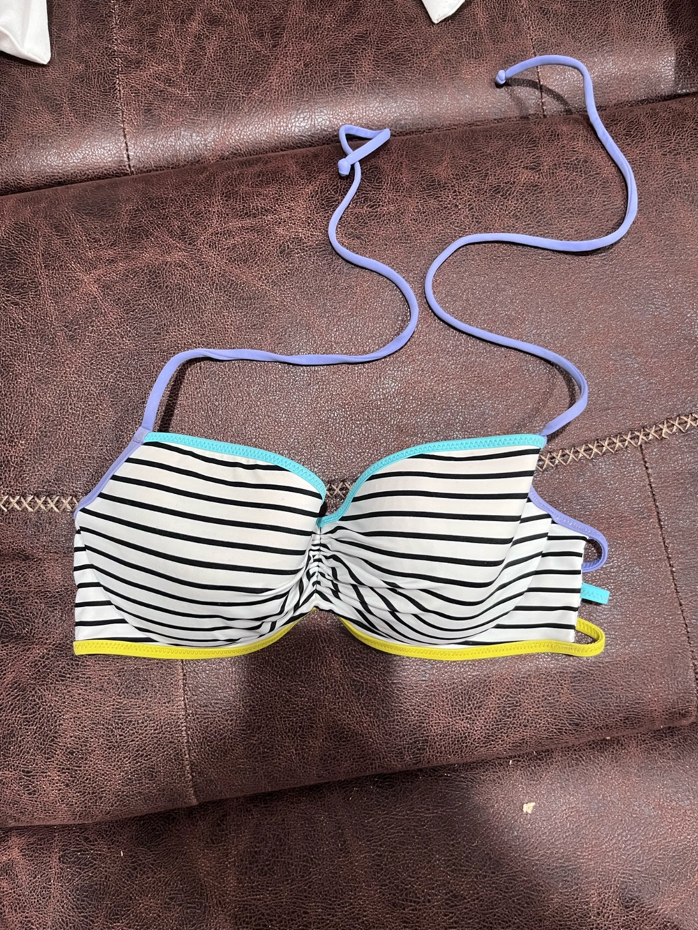 Victoria's Secret Black & White Striped Bikini Top with Pastel Trim